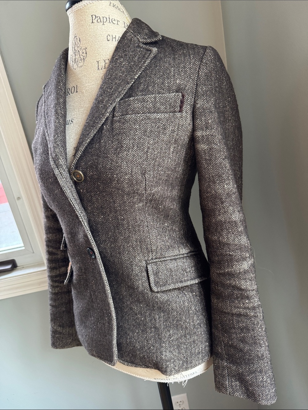 Banana Republic Travel & Safari 1980 vintage brown wool houndstooth blazer XS/S - Picture 11 of 13